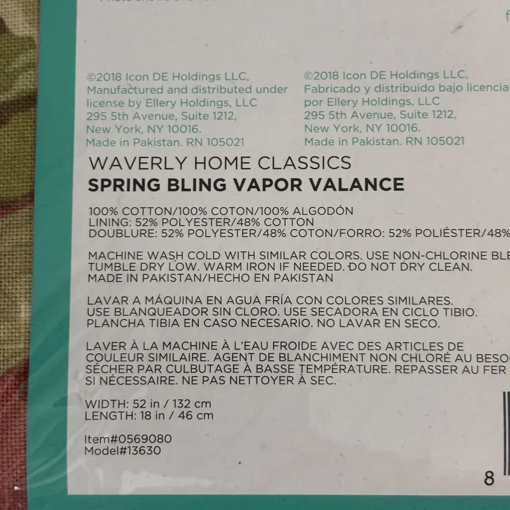 New Waverly Home Classics Spring Bling Vapor Valance Stripe Floral Scallop 52x18